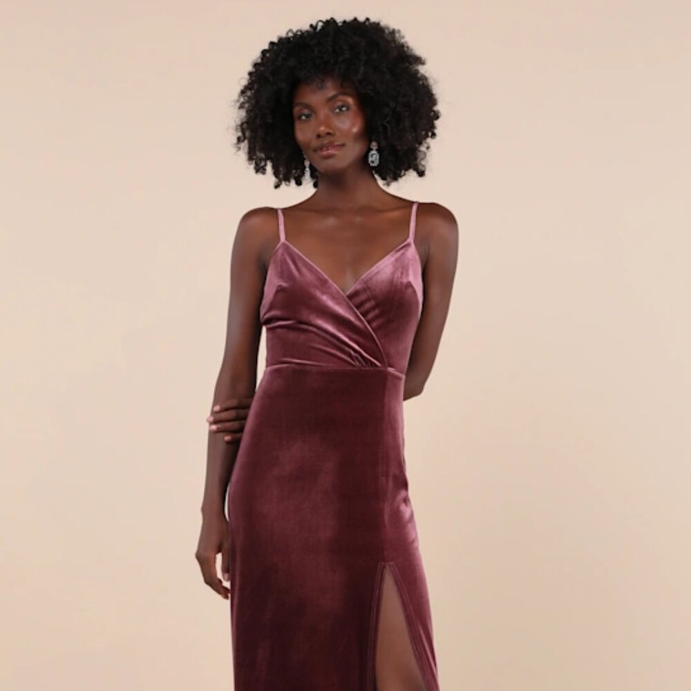 Lulus Graceful Glamour Dusty Purple Velvet Surplice Maxi Dress | NWOT | L